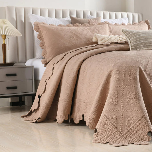 MarCielo 3Pcs 100% Cotton Oversized Quilt Bedspread Coverlet Set TK