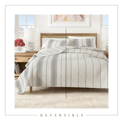 Linery & Co. Farmhouse Stripe Microfiber Quilt Set With Shams.