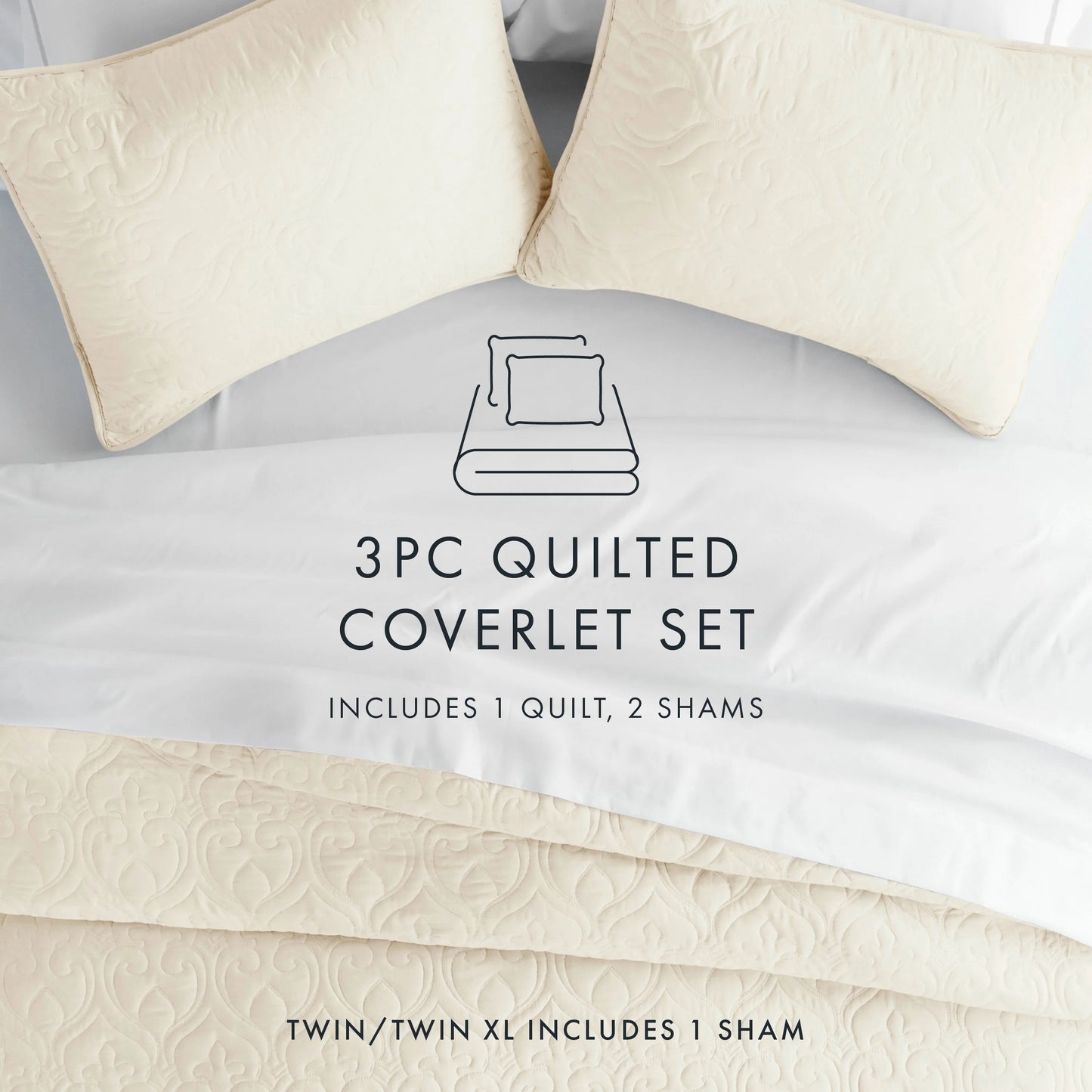 Soft Essentials Premium Ultra Soft Damask Pattern Quilted Coverlet Set