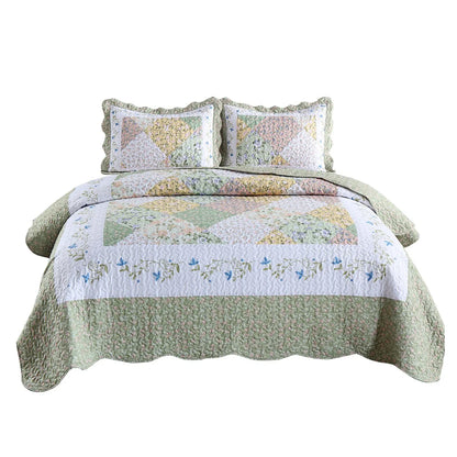 MarCielo 3 Piece Printed Quilt Set Lightweight Bedspread Set Lily