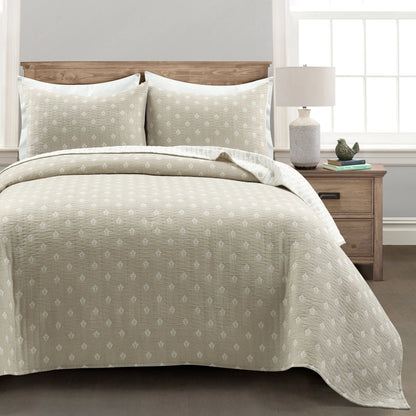 Lush Decor Hygge Kantha Pick Stitch Yarn Dyed Cotton Jacquard 3 Piece Quilt/Coverlet Set