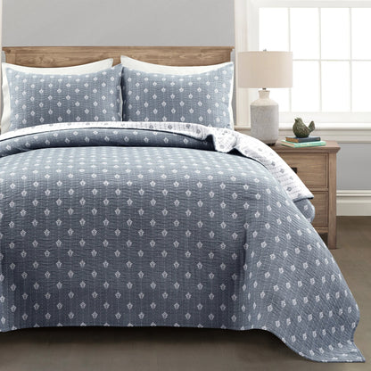 Lush Decor Hygge Kantha Pick Stitch Yarn Dyed Cotton Jacquard 3 Piece Quilt/Coverlet Set