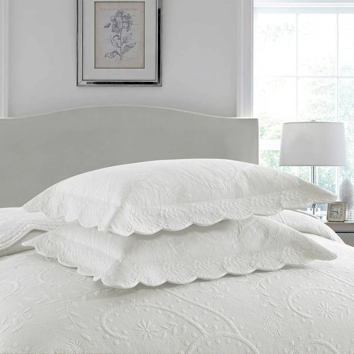 MarCielo 3-Piece Elegantly Embroidered 100% Cotton Oversized Quilt Bedspread Set TX