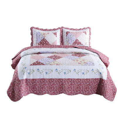 MarCielo 3 Piece Printed Quilt Set Lightweight Bedspread Set Lily