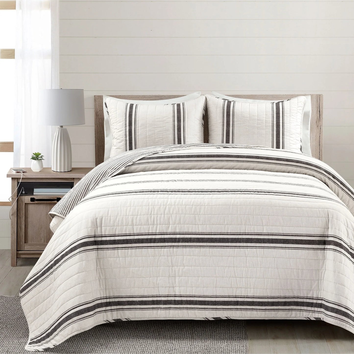 Lush Decor Farmhouse Stripe 3 Piece Quilt Set