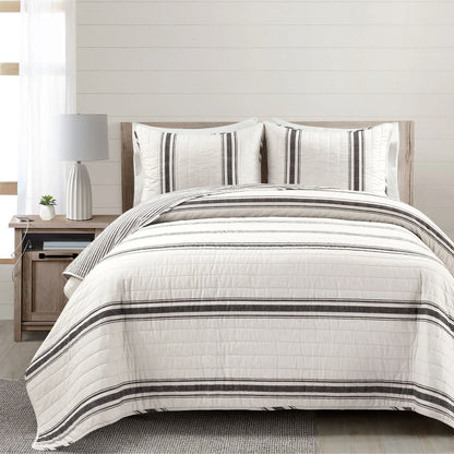 Lush Decor Farmhouse Stripe 3 Piece Quilt Set