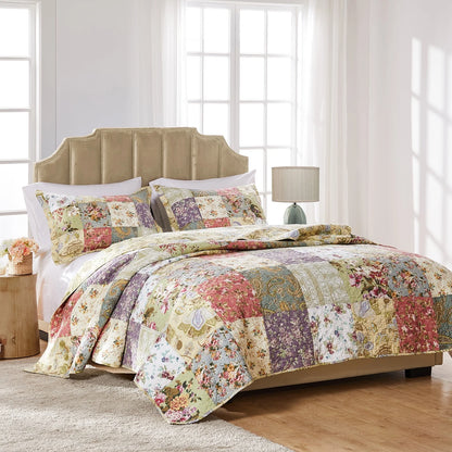 Greenland Home Fashions Blooming Prairie 100% Cotton Authentic Patchwork Quilt Set