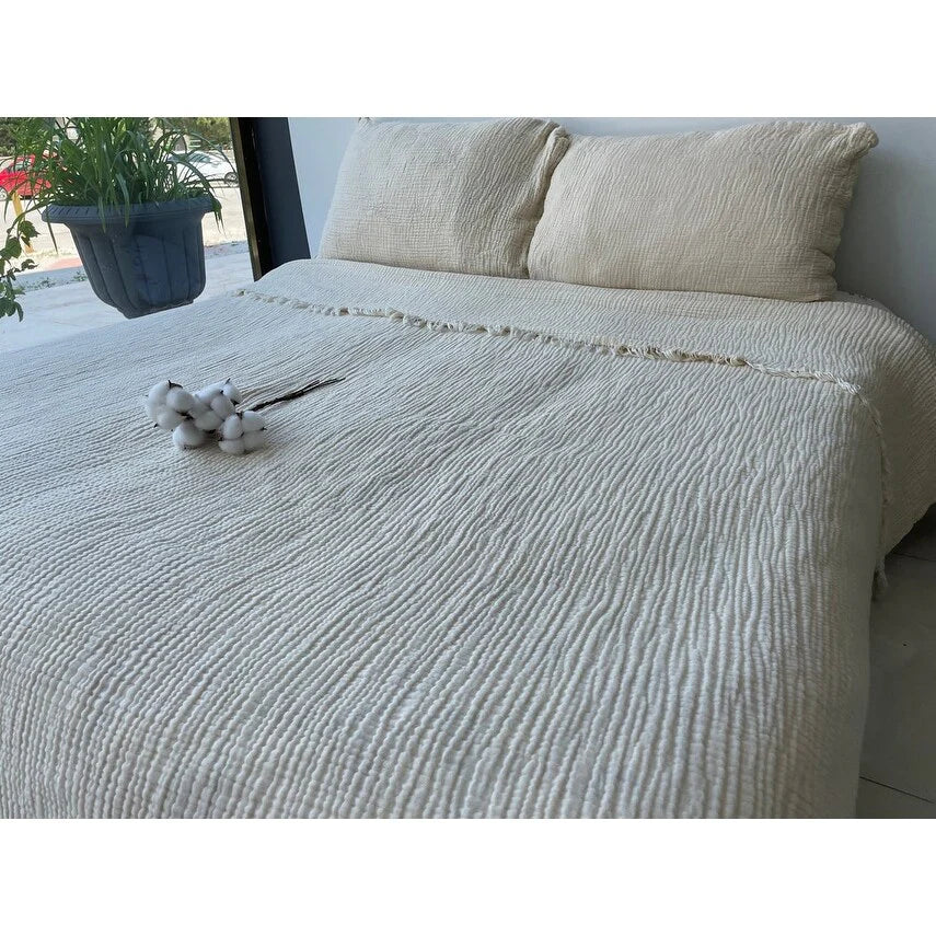 Muslin Blanket 4 Layers, Soft Bedspread, Turkish Cotton Muslin Bed Cover, Reversible Coverlet