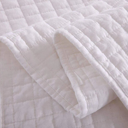 3 Pcs White Cotton Quilt Set Lightweight Bedspread Set Check