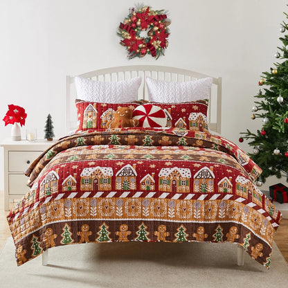 Greenland Home Gingerbread Lane Whimsical Novelty Holiday Quilt Set