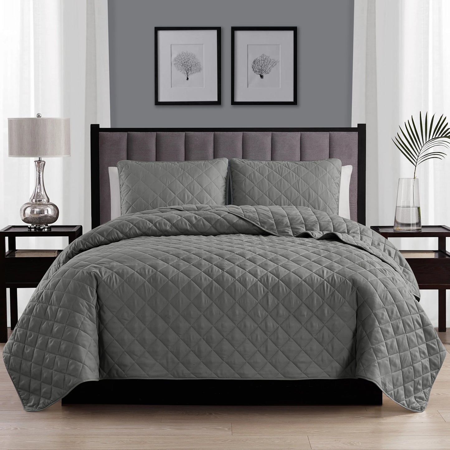 Modern Ultra Soft Microfiber Traditional Diamond Quilting Coverlet Quilt Set