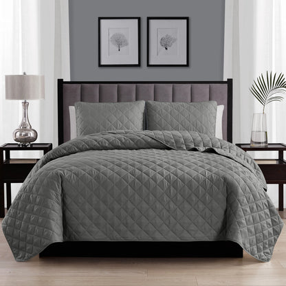Modern Ultra Soft Microfiber Traditional Diamond Quilting Coverlet Quilt Set