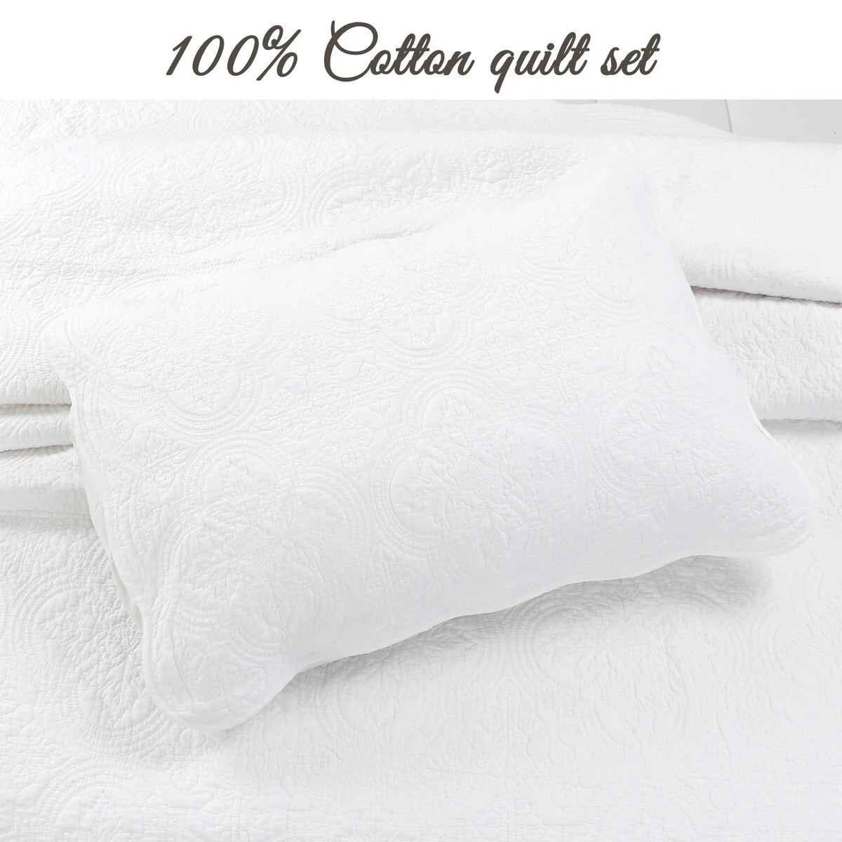 Blantyre Scalloped Edge White Cotton 3-piece Oversized Quilt Bedding Set