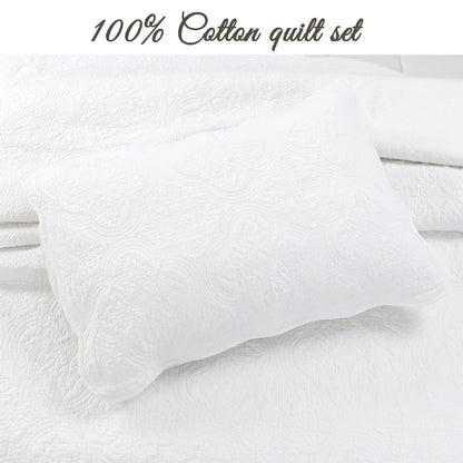 Blantyre Scalloped Edge White Cotton 3-piece Oversized Quilt Bedding Set