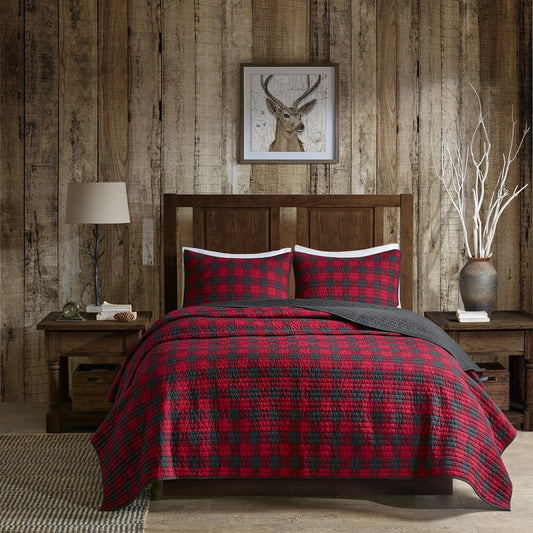 Woolrich Check Red Cotton Percale Printed Quilt Set