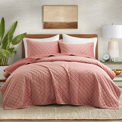 3-Piece Reversible Ultra Lighweight Coverlet Premium Microfiber Bedspread Quilt Set