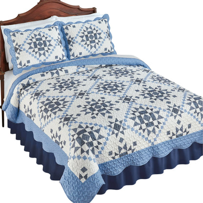 Classic Star Design Patchwork Scalloped Edge Quilt
