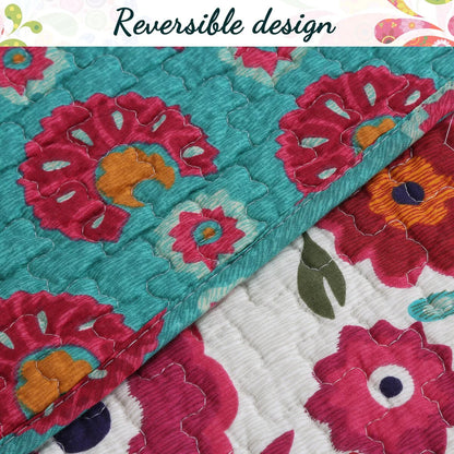 Cozy Line Santa Barbara Floral Print Reversible Cotton Quilt Bedding Set