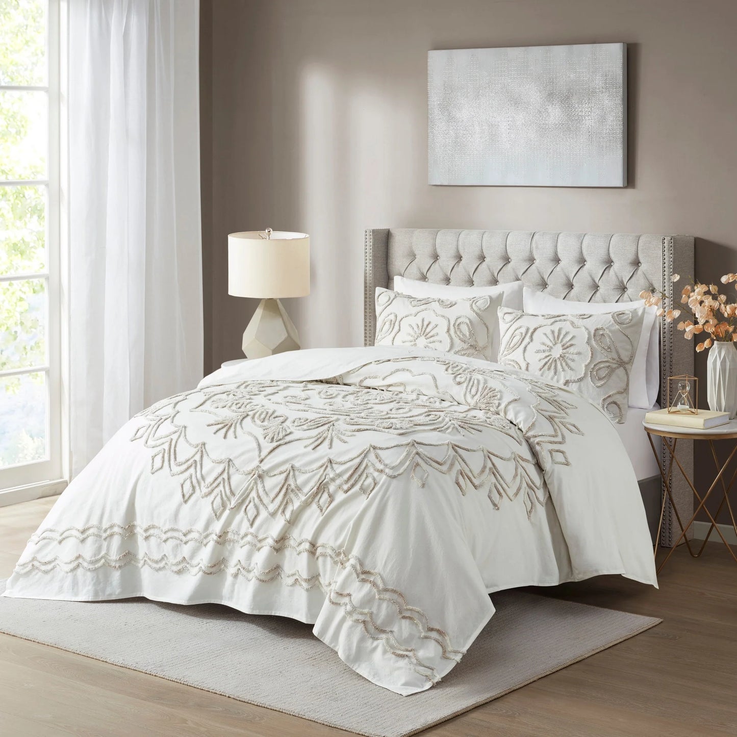 Madison Park Juliana Ivory/ Taupe Tufted Cotton Chenille Coverlet Set