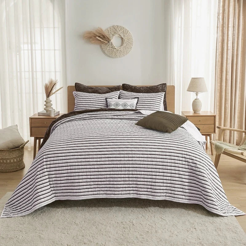 Wonderful 5 Piece Striped Coverlet Set
