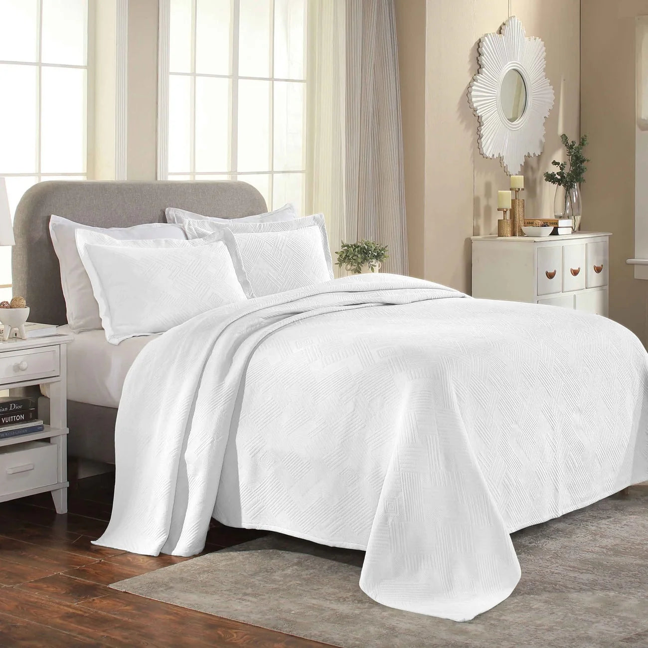 Superior Geometric Fret Cotton Decorative Bedspread Set