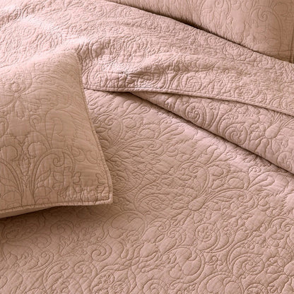 Patina Vie Maison 100% Cotton Stitched 3 Piece Quilt and Sham Set