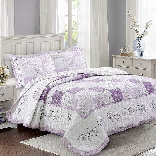 The Purple Floral Barn Quay Road Lilac Patchwork Cotton Reversible Quilt Bedding Set