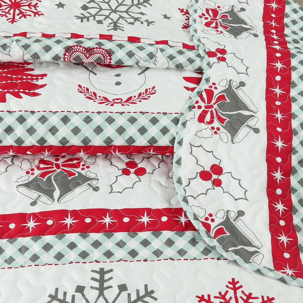 MarCielo 3 Pcs Snowman Christmas Quilt Bedspread Set C89
