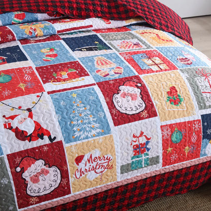 MarCielo 3 Pcs Festive Christmas Quilt Bedspread Set Holiday Bedding C104