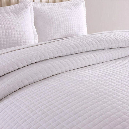 3 Pcs White Cotton Quilt Set Lightweight Bedspread Set Check