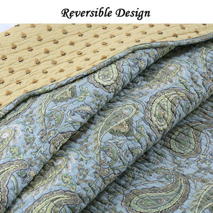 Green Paisley Country Style 3-piece Cotton Quilt BeddingSet