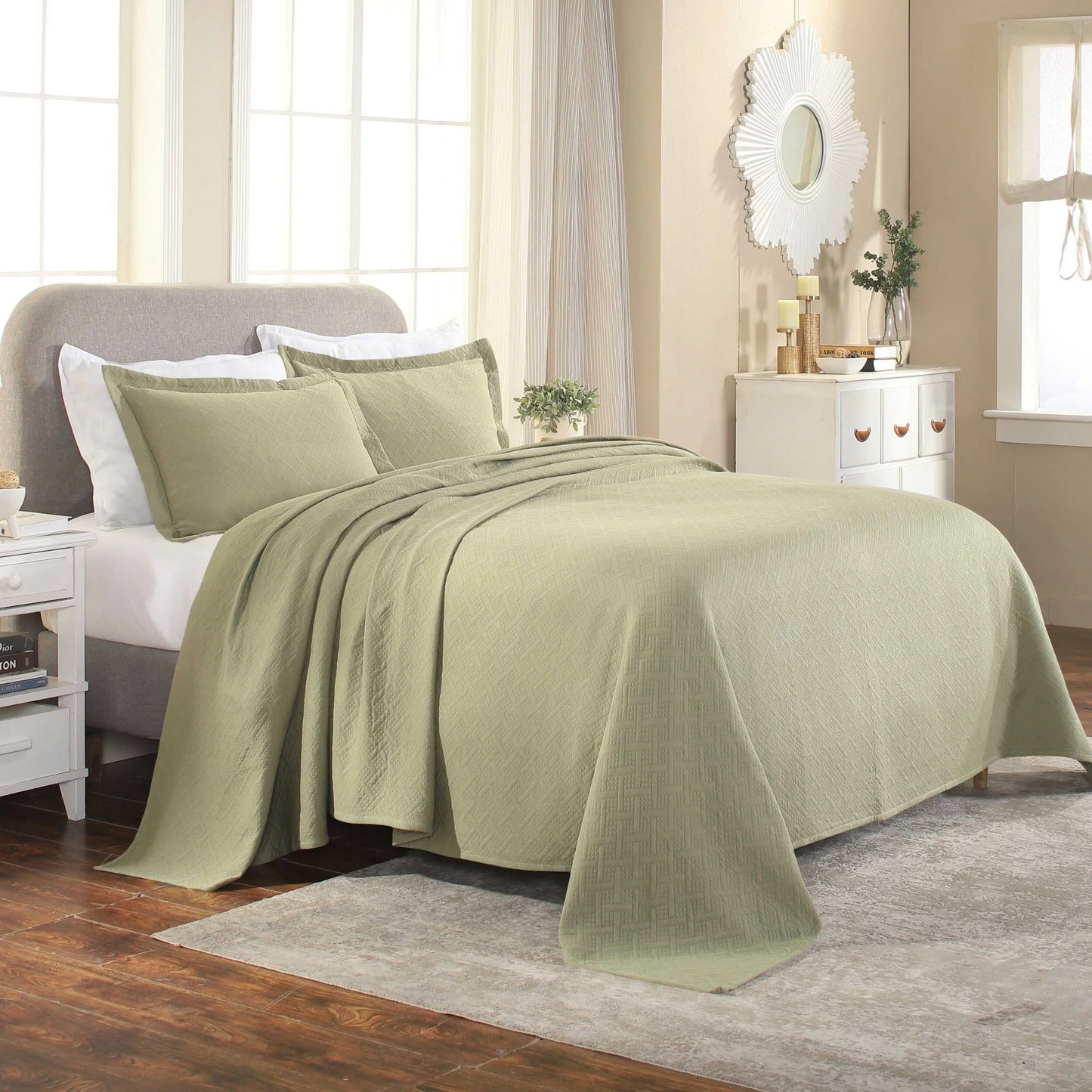 Superior Basketweave Cotton Decorative Bedspread Set