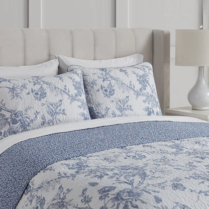 CEDAR COURT Chantilly Toile Floral All-Season Reversible Cotton Quilt Set