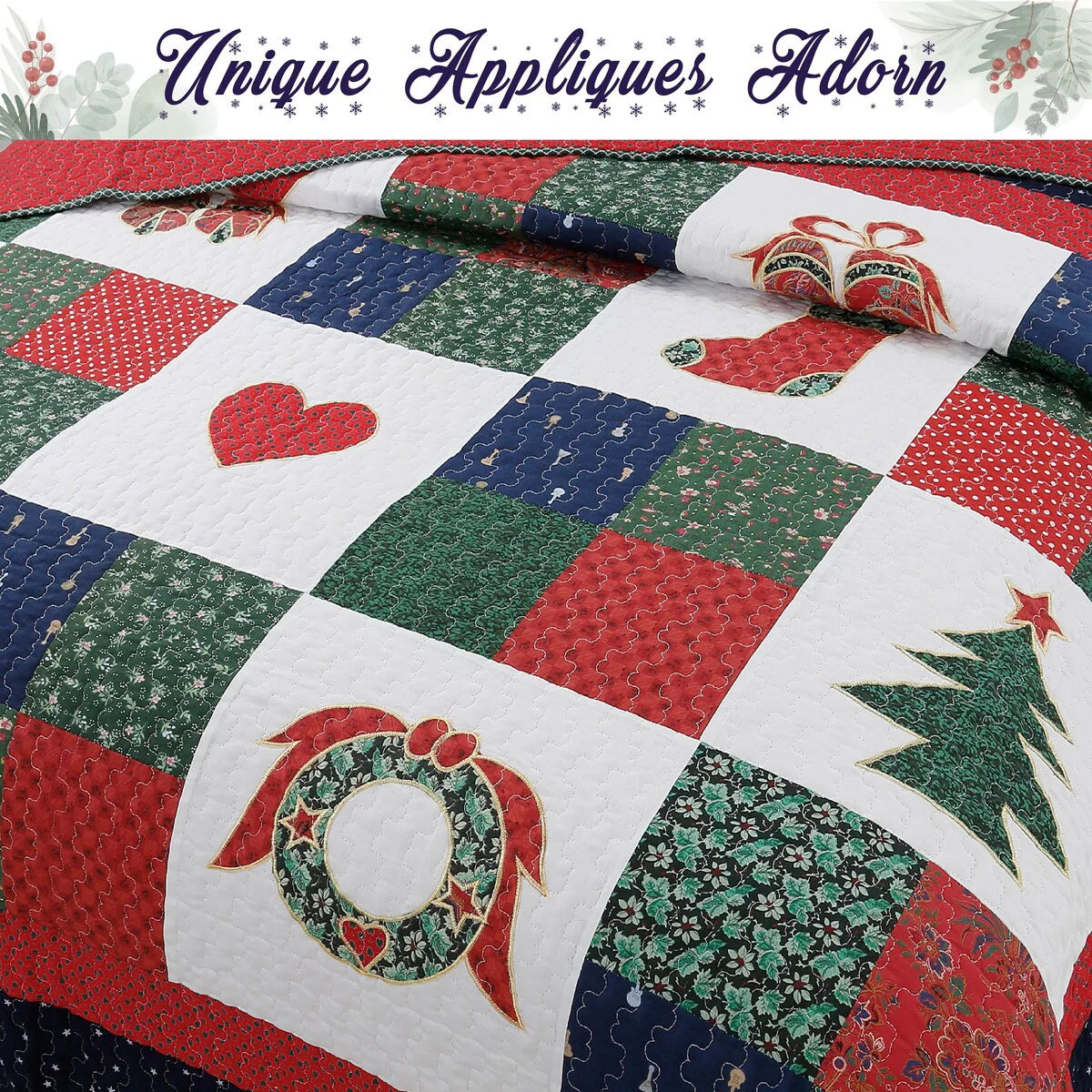Cozy Line Merry Christmas Cotton Reversible Quilt Bedding Set