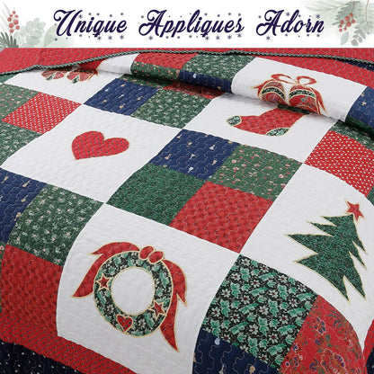 Cozy Line Merry Christmas Cotton Reversible Quilt Bedding Set