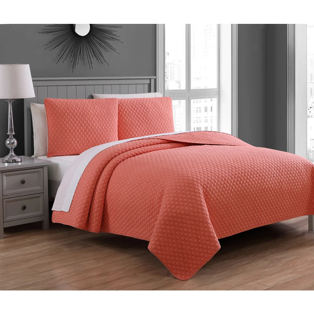 Copper Grove Verbena Diamond Stitch Cotton Quilt Set