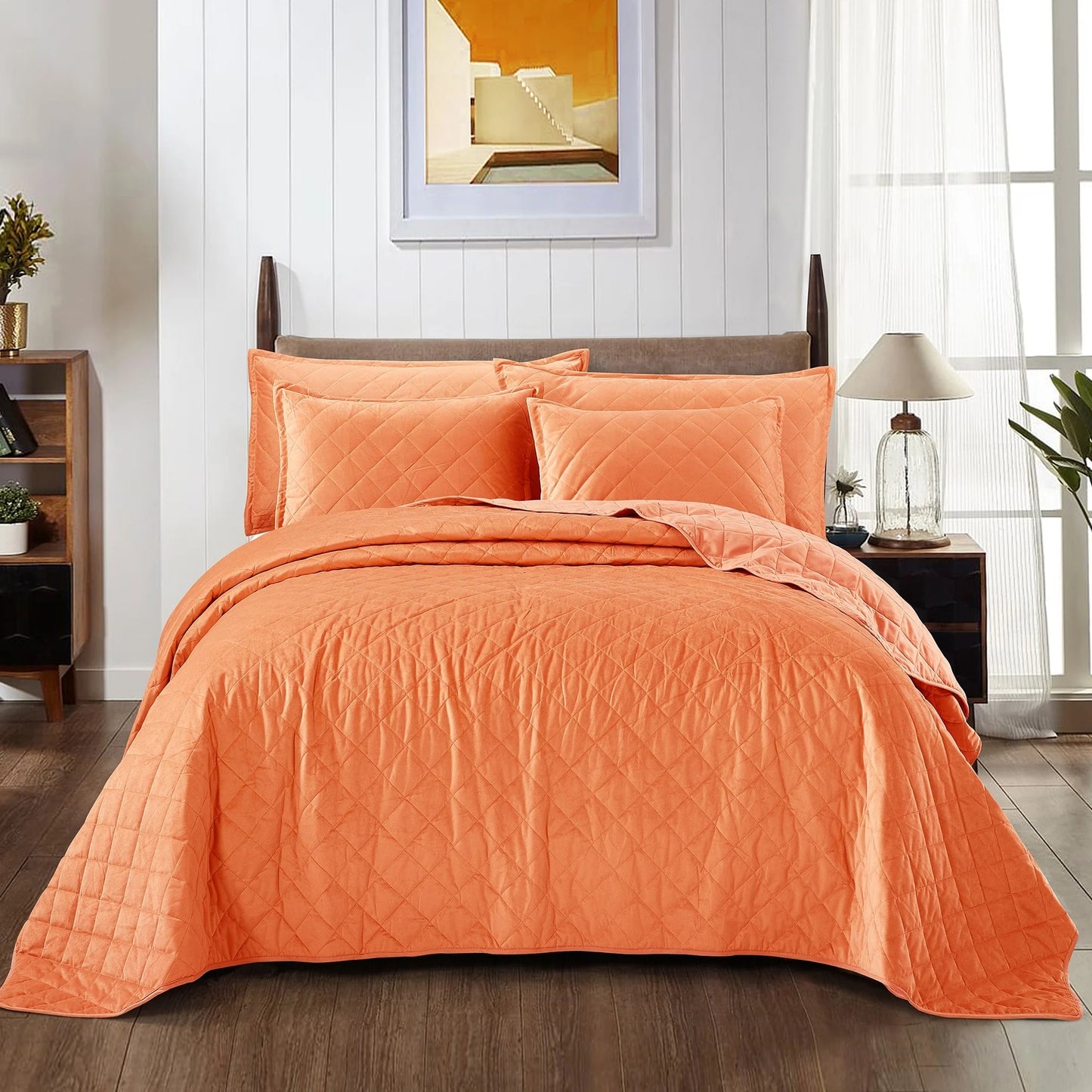 Serenta Velvet Quilts 5 Piece Ultra Soft Floor Touching Bedspread Set