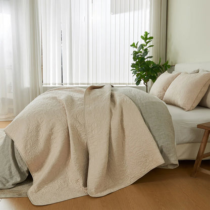 Patina Vie Maison 100% Cotton Stitched 3 Piece Quilt and Sham Set
