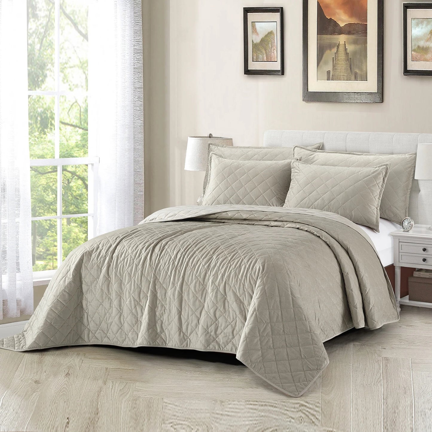 Serenta Velvet Quilts 5 Piece Ultra Soft Floor Touching Bedspread Set