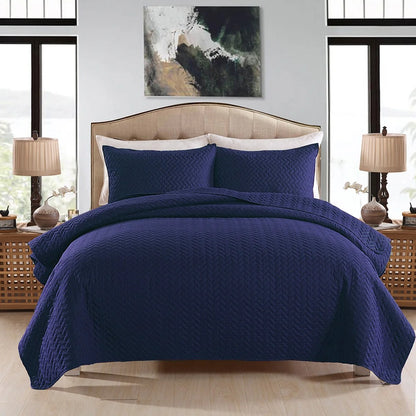 3-piece Fashionable Solid Embossed Quilt Set Bedspread Cover