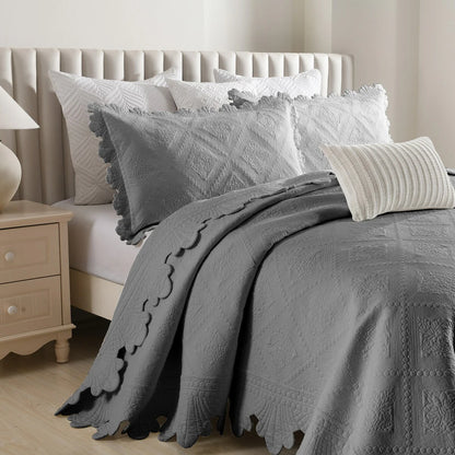 MarCielo 3Pcs 100% Cotton Oversized Quilt Bedspread Coverlet Set TK