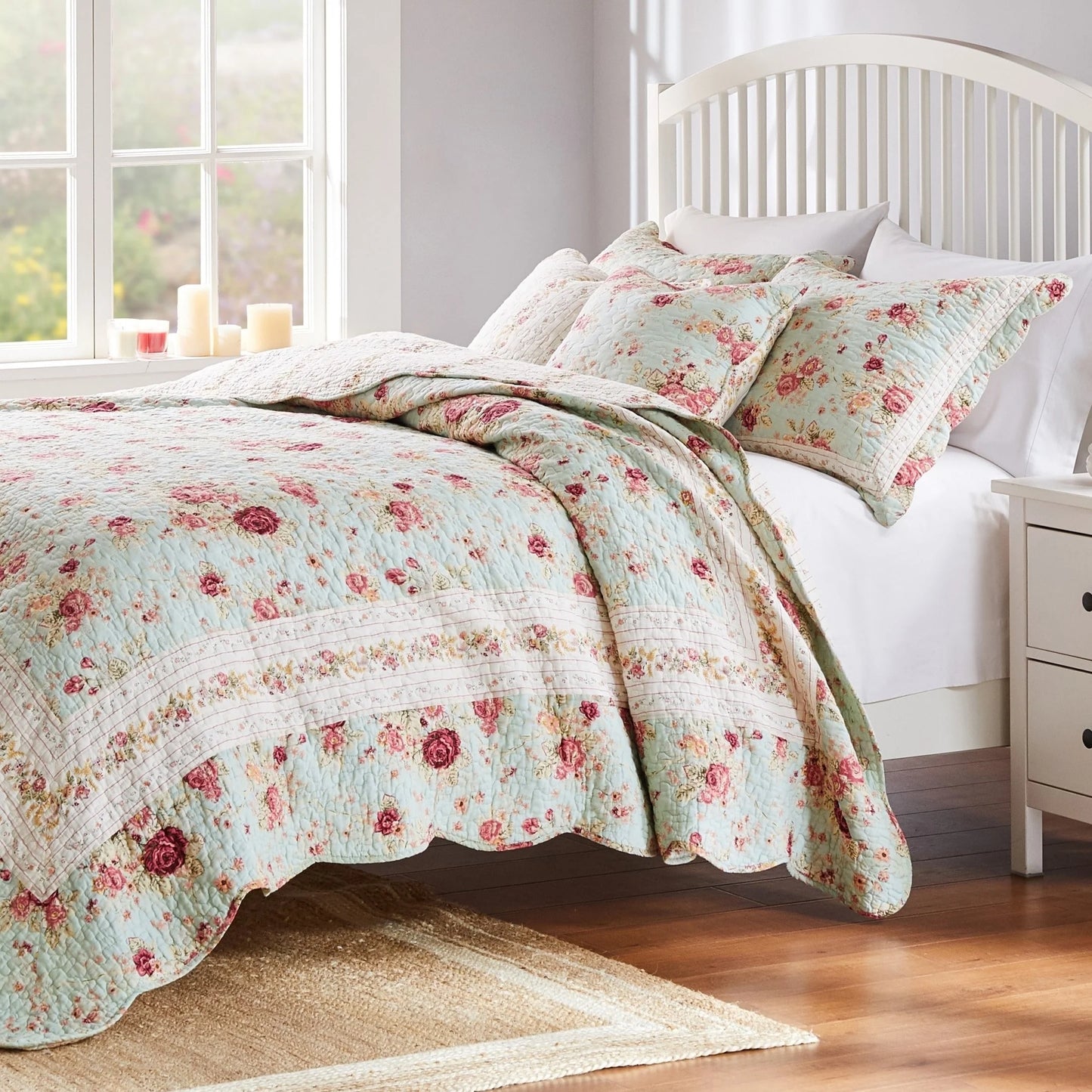 Greenland Home Fashions Antique Rose All-Cotton Reversible Quilt Set