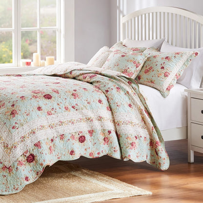 Greenland Home Fashions Antique Rose All-Cotton Reversible Quilt Set