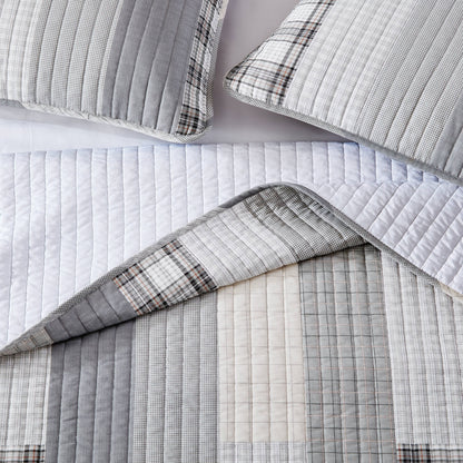 Eddie Bauer Fairview Cotton Reversible Grey Bonus Quilt Set