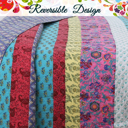 Cozy Line Kozlowski 3-Piece Rainbow Stripe Reversible Cotton Quilt Bedding Set
