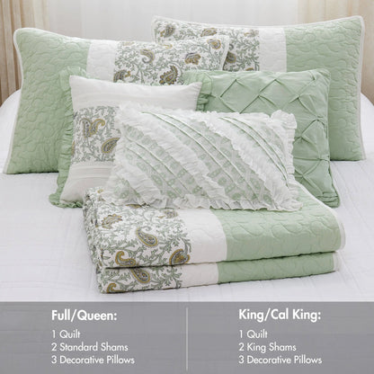 Madison Park Vanessa 6 Piece Cotton Percale Quilt Set with Throw Pillows