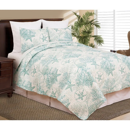 Ocean Pearl Microfiber Coastal 3 Piece Quilt Set
