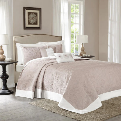 Madison Park Stanton Reversible 5-piece Textured Bedspread Quilt Set with Matching Shams and Embroider Pleated Throw Pillows