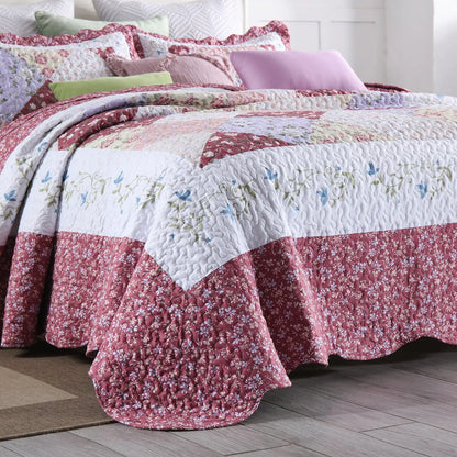 MarCielo 3 Piece Printed Quilt Set Lightweight Bedspread Set Lily