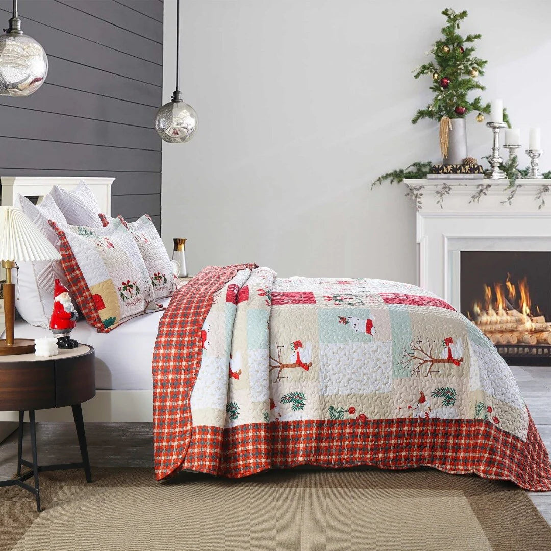 MarCielo Christmas Quilt Set King B023, 1 Quilt 2 Pillow Shams